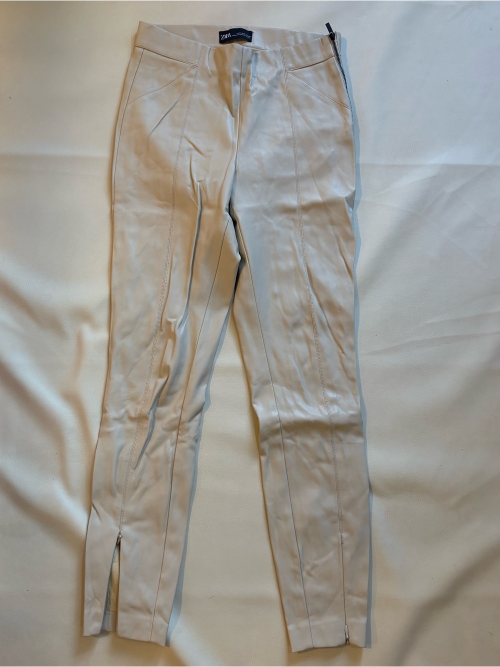 Zara faux leather Slim Cream Beige Dress Pants Zipper details